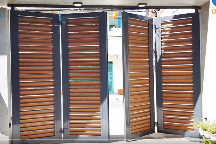 Giải pháp sản xuất bộ cổng bốn cánh ốp gỗ mở tự động đẹp tại Vũng Tàu