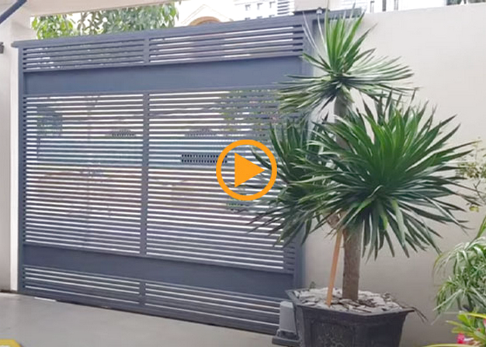 Cổng sắt trượt ray dưới sàn motor mở lùa Italia